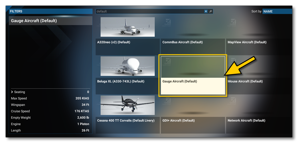 Selecting The Gauge Aircraft In The Simulation