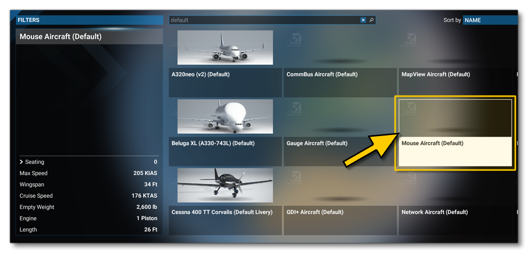 Selecting The Mouse Aircraft In The Simulation