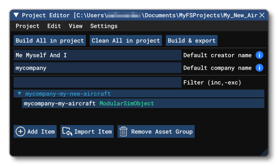 The Project Editor With The Base Aircraft Package