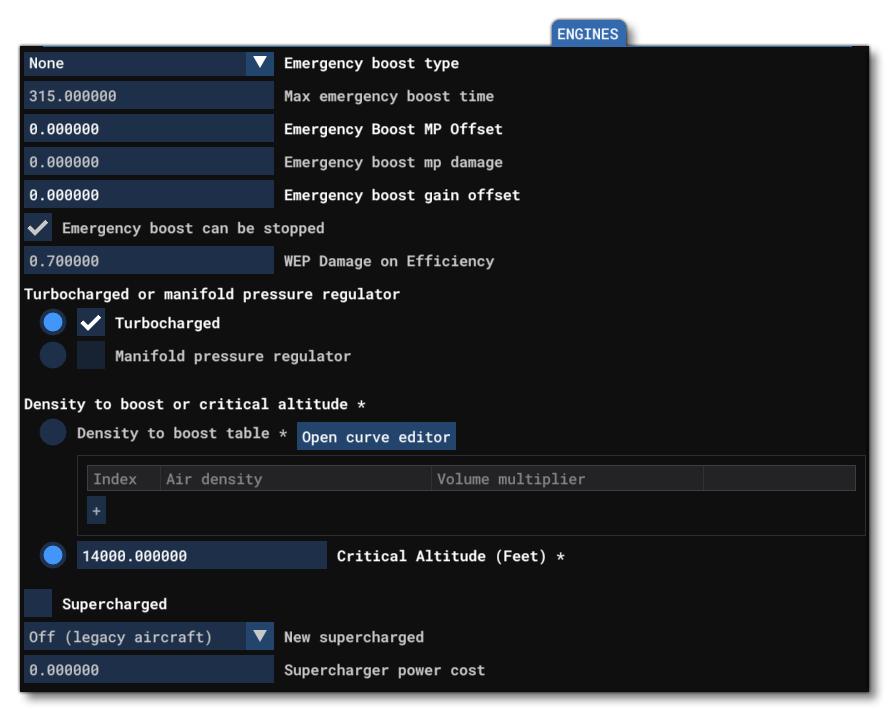 Additional Component Parameters For A Piston Engine