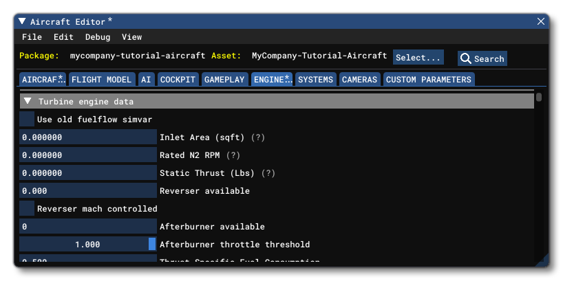 The Turbine Engine Section Of SimObject Editor The Turbine Engine Section Of SimObject Editor