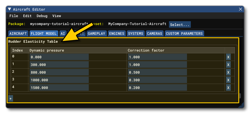 The Rudder Elasticity Table in The SimObject Editor The Rudder Elasticity Table in The SimObject Editor