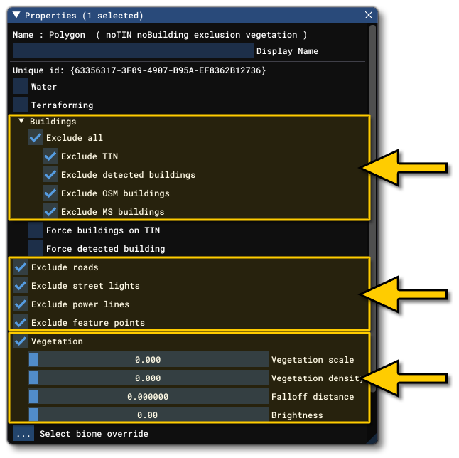 Exclude All Buildings And Vegetation