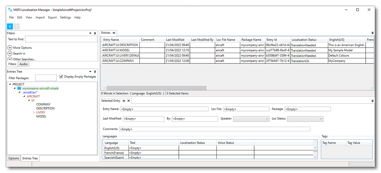 Completed Entries In The Localization Manager