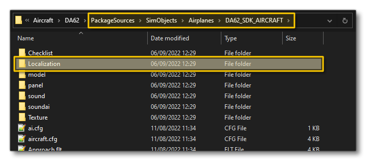 Example Showing The Localization Folder For An Aircraft