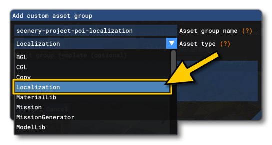 Selecting The Localization Asset Type