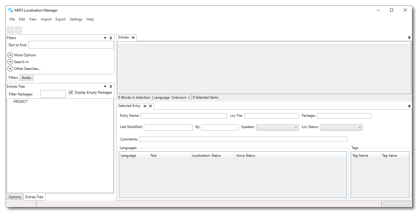 The MSFS Localisation Manager Window