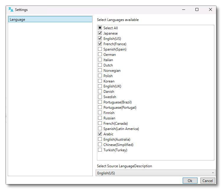 The MSFS Localization Manager Settings Menu