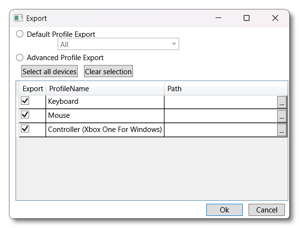 The Input App Export Window