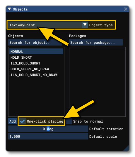 Using One Click Placing For A Taxiway Point