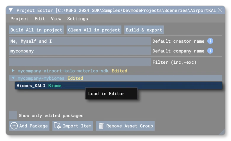 Loading The Biome Asset In The Biomes Editor