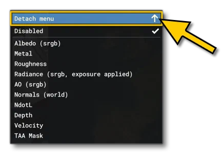 Example Of The Detach Menu Option In The DevMode Menus