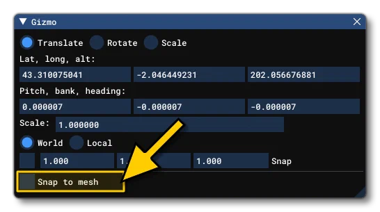 The Snap To Mesh Gizmo Option