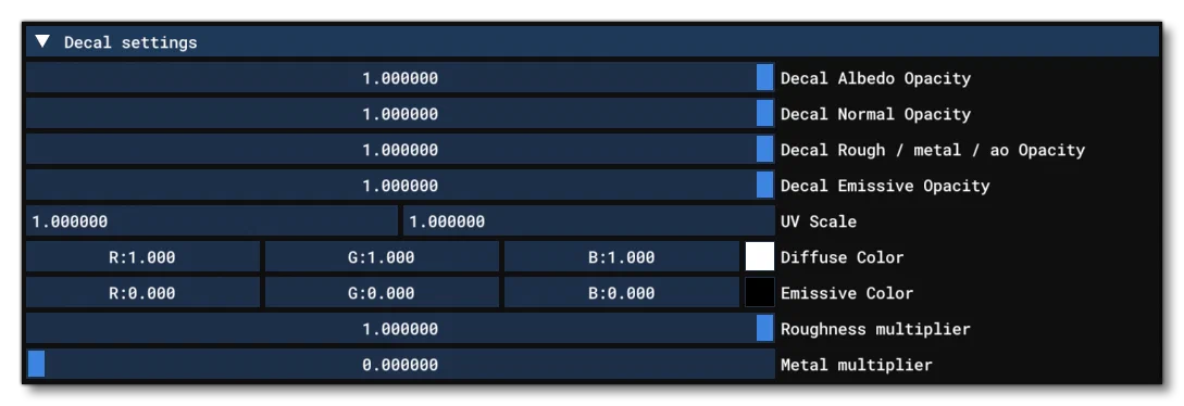 The Decal Settings