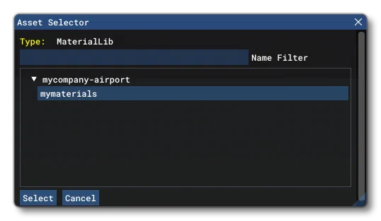 The Asset Selector Window