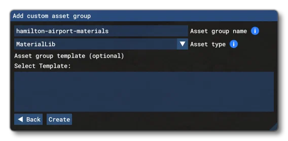 The Add Asset Group Window For Adding A MaterialLib