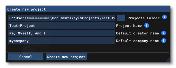 The Create New Project Dialog