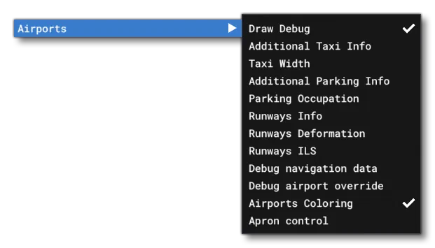 The Airports Sub-Menu