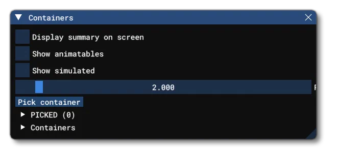 The SimObjects Container Window