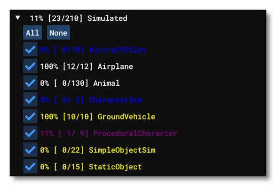 List Of Simulated Objects That Are Enabled / Disabled