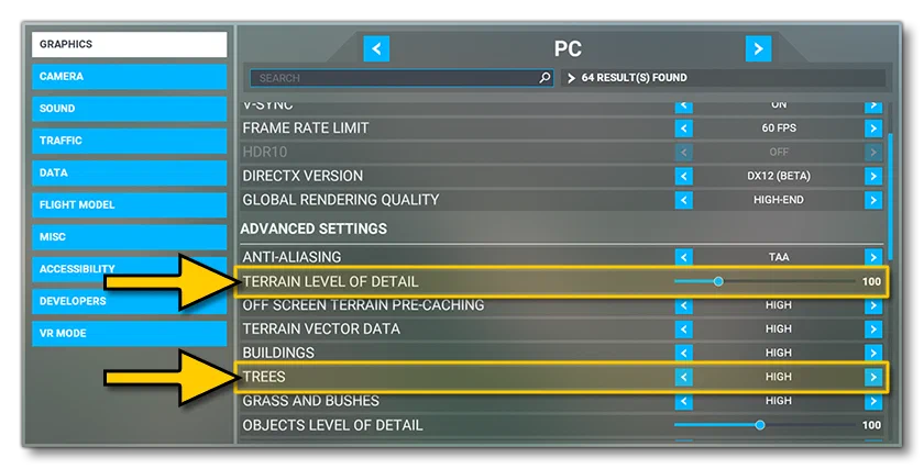 The Sim Settings For Vegetation Density And Rendering