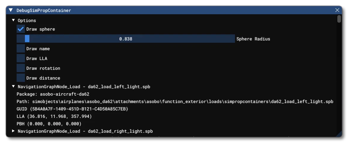 The Debug SimProp Containers Window
