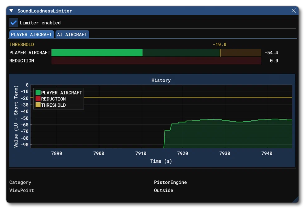 The AUdio Sound Limiter Debug Window