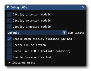 The Debug LOD Window From The Options Menu