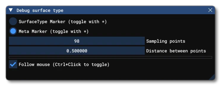 The Debug Surface Type Window