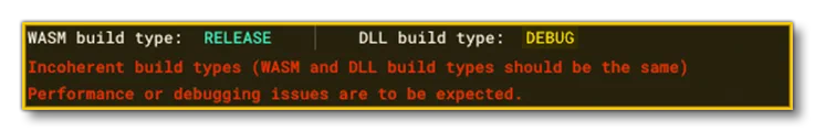 WASM Debug Mismatched Build Type Error