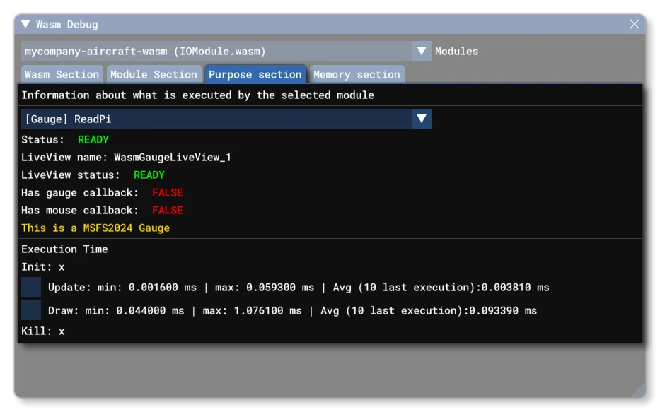 The Purpose Section Of The WASM Debug Window