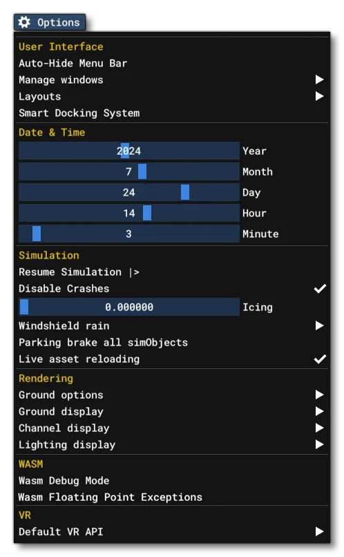 The Developer Mode Options Menu