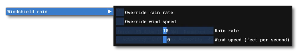 The Windshield Rain Sub-Menu