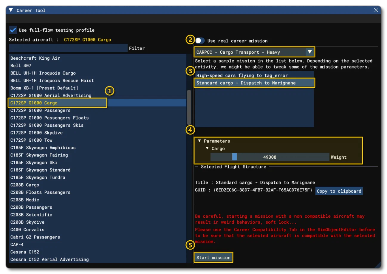 The Career Tool Window After Selecting An Aircraft And An Activity