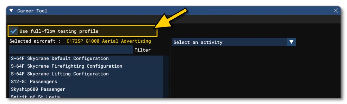 The Career Tool Window Use full flow testing profile Option