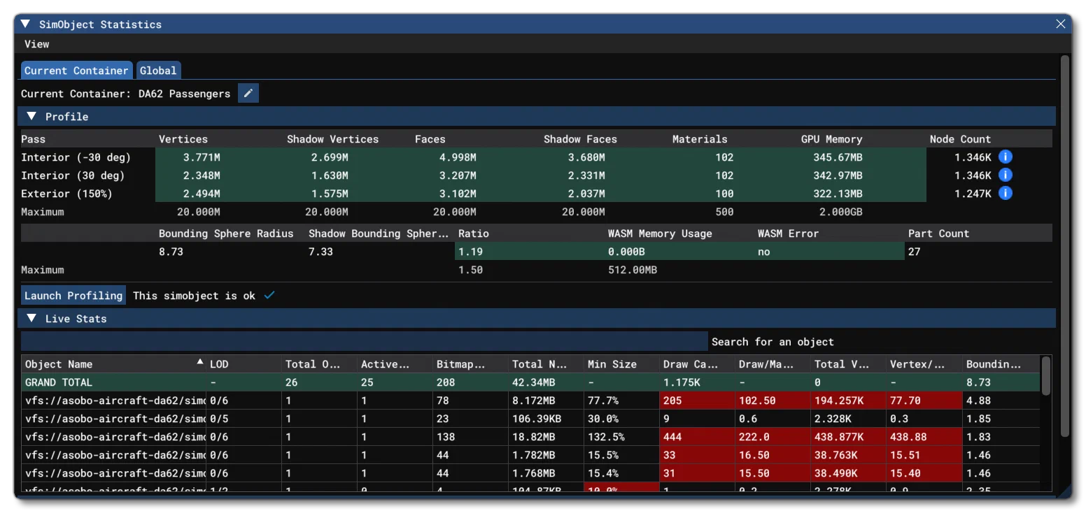 The SimObject Statistics Profiler Window