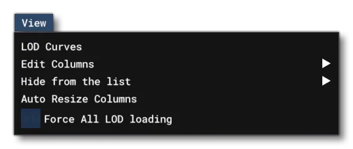 the SimObject Statistics Profiler View Menu