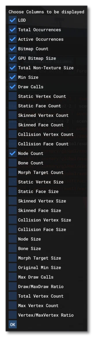 Available Statistics Columns