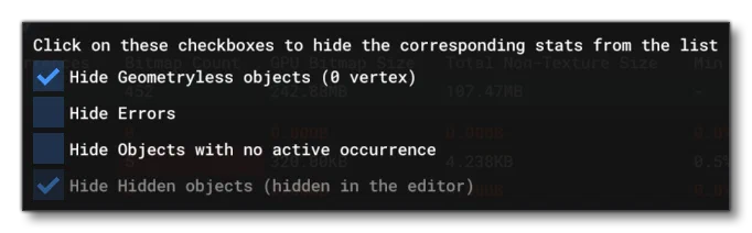 The Hide Options For The Statistics Profiler