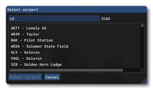 The Airport Selector Window