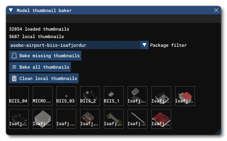 The Model Thumbnail Baker Window