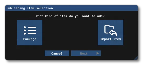 The Publishing Item Selection Window