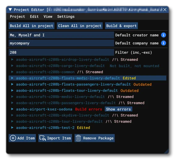 The Project Editor With Multiple Packages And Tags