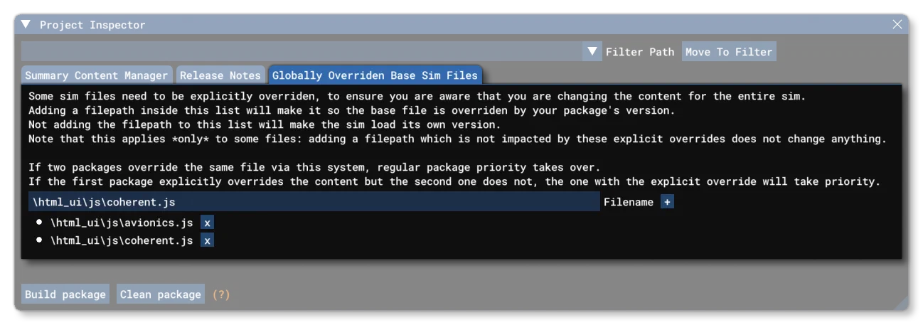 The Globally Overriden Base Sim Files Tab