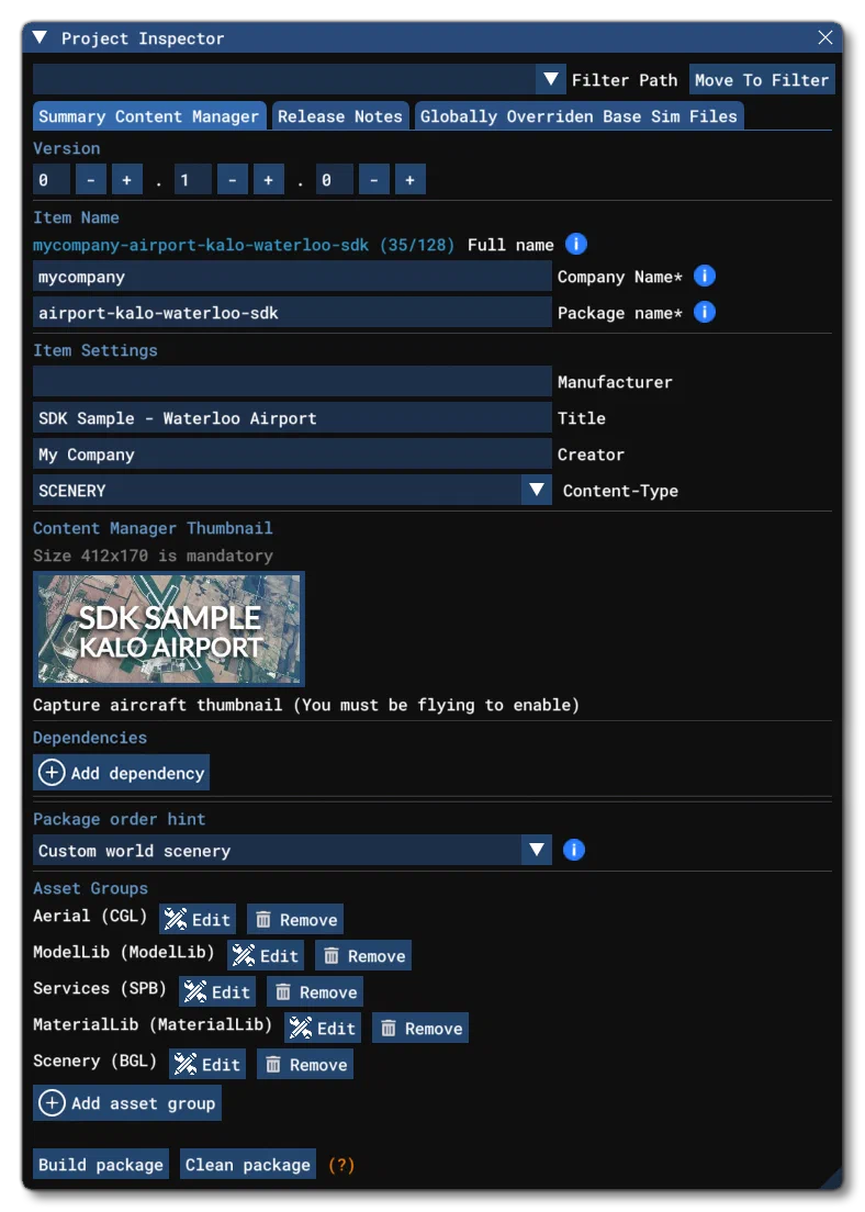 The Inspector Window For A Package