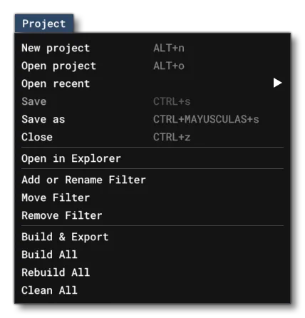 The Project Editor Project Menu