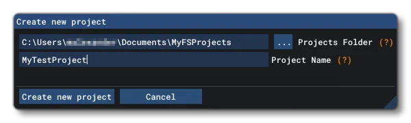 The Create New Project Window
