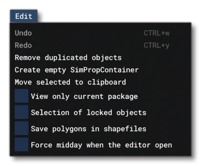 The Scenery Editor Edit Menu