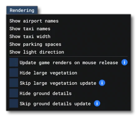 The Rendering Menu In The Scenery Editor