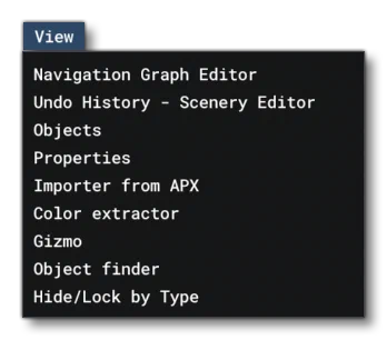 The View Menu In The Scenery Editor